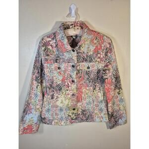 Artsy Textured Embroidered Look Shacket Shirt Jacket M Lightweight Boho Paisley